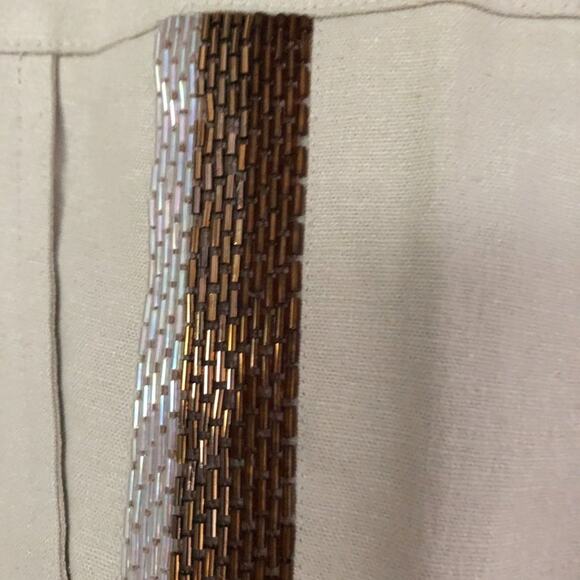 Cache Linen Blend Multi Color Bead Trim Crop Gaucho Pant Stretch New $98 NWT - Picture 3 of 7